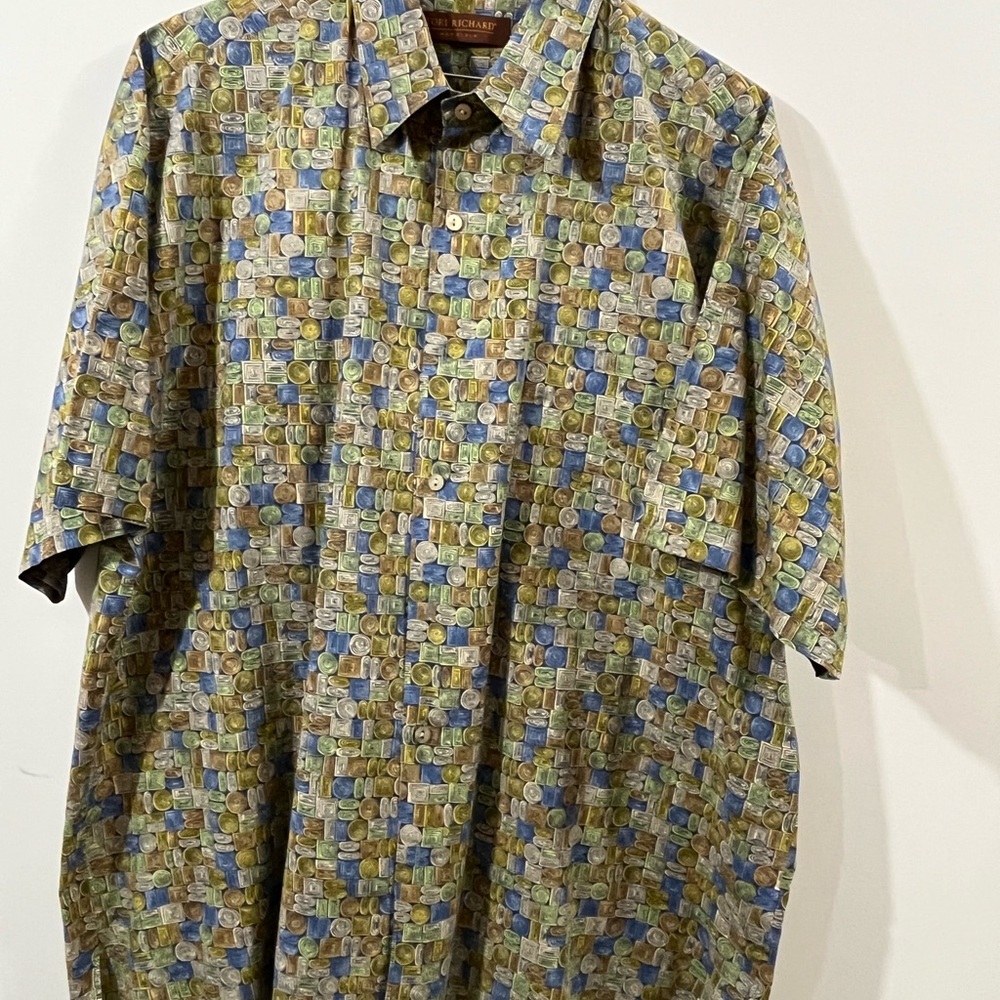 Tori Richard Geometric Hawaiian Men's Short Sleeve Shirt size L 100% Cotton